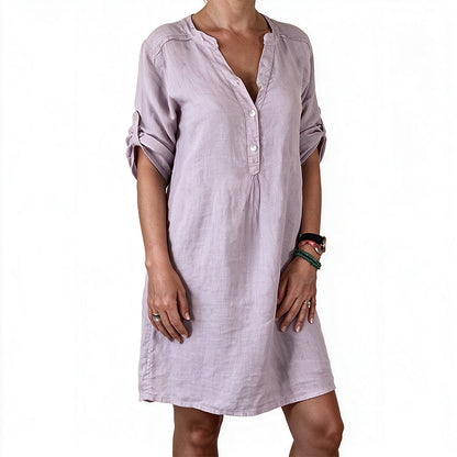 Women's Summer V-Neck Dress with Roll Sleeve