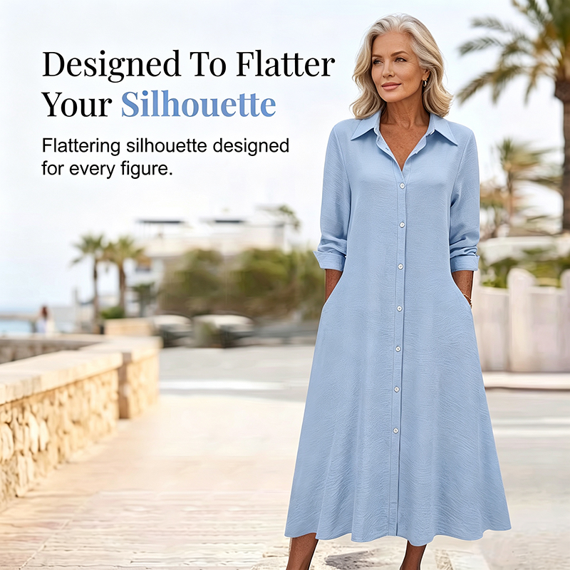 Women Casual Long Sleeve Shirt Dress