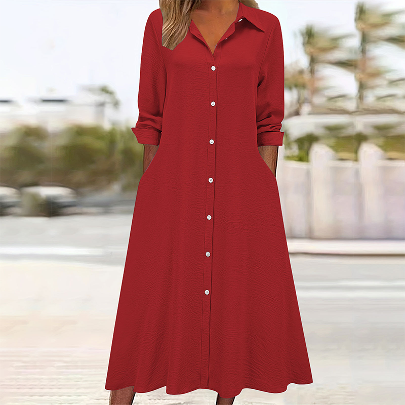 Women Casual Long Sleeve Shirt Dress