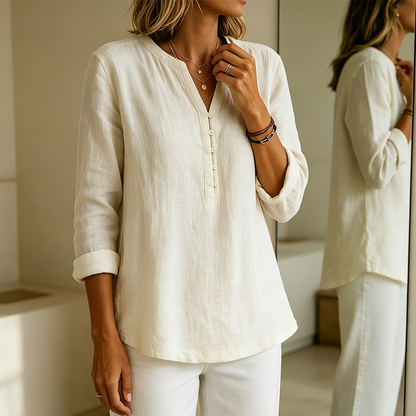 🌿Cotton And Linen Casual V Neck Button Up Long Sleeve Shirt