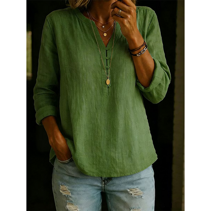 🌿Cotton And Linen Casual V Neck Button Up Long Sleeve Shirt