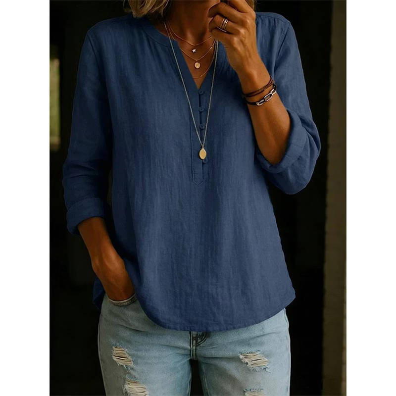 🌿Cotton And Linen Casual V Neck Button Up Long Sleeve Shirt