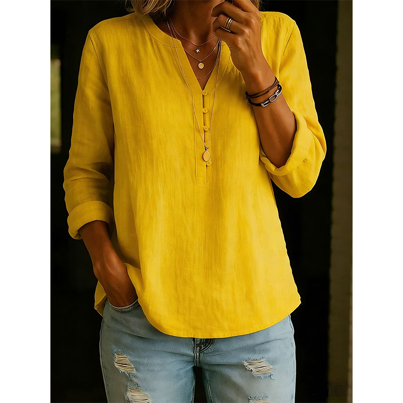 🌿Cotton And Linen Casual V Neck Button Up Long Sleeve Shirt