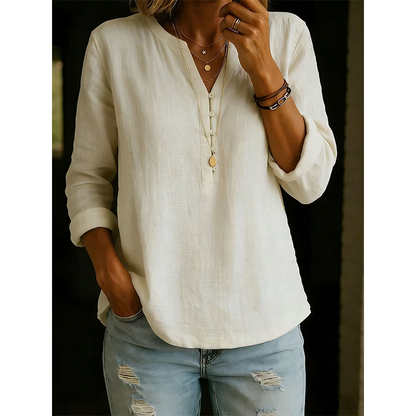 🌿Cotton And Linen Casual V Neck Button Up Long Sleeve Shirt