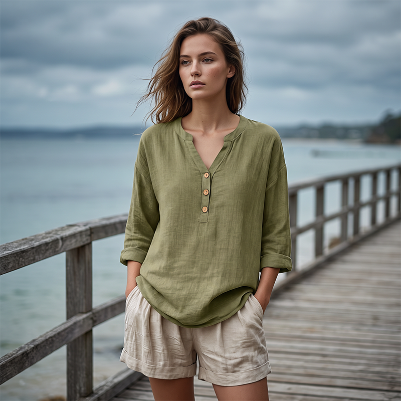 Women's Casual V-Neck 3/4 Sleeve Blouse
