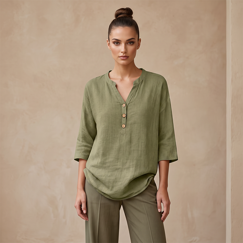 Women's Casual V-Neck 3/4 Sleeve Blouse