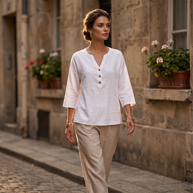 Women's Casual V-Neck 3/4 Sleeve Blouse