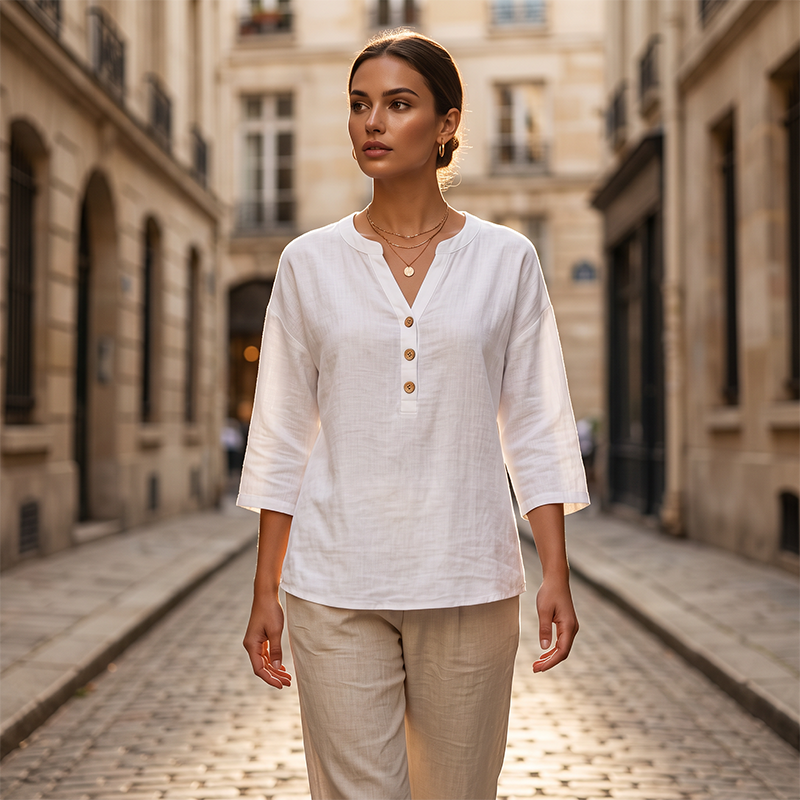 Women's Casual V-Neck 3/4 Sleeve Blouse