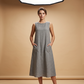 Women's Sleeveless Round Neck Casual Dress Loose Fit Linen-Look Maxi Dress with Pockets