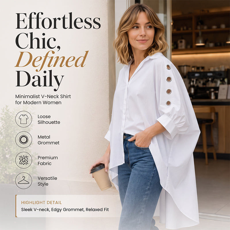 Women's Oversized Asymmetrical Shirt with Eyelet Details
