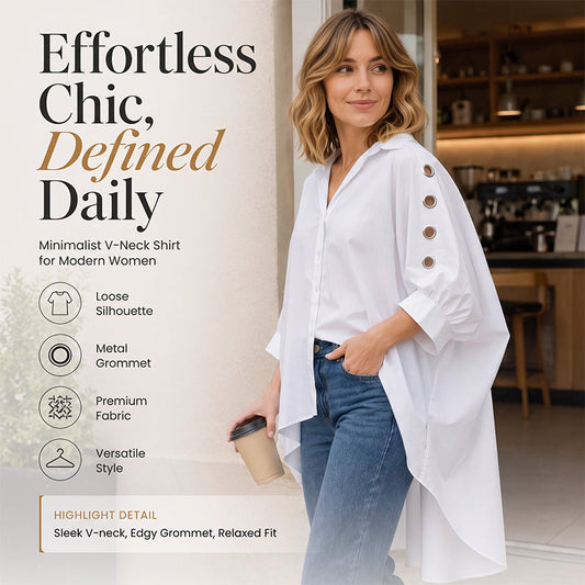 Women's Oversized Asymmetrical Shirt with Eyelet Details