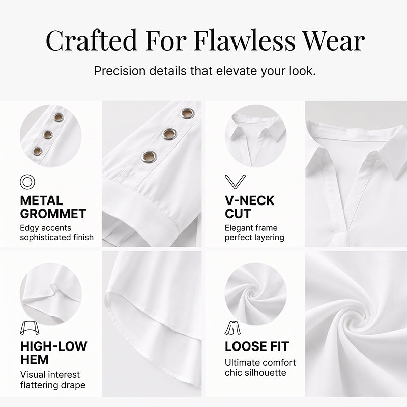 Women's Oversized Asymmetrical Shirt with Eyelet Details