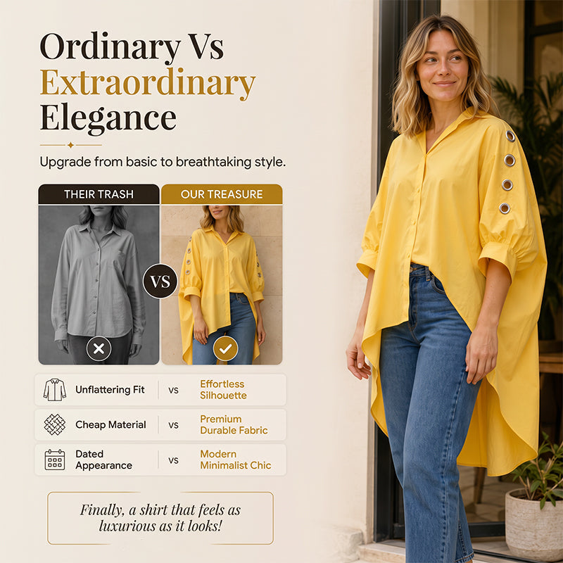Women's Oversized Asymmetrical Shirt with Eyelet Details