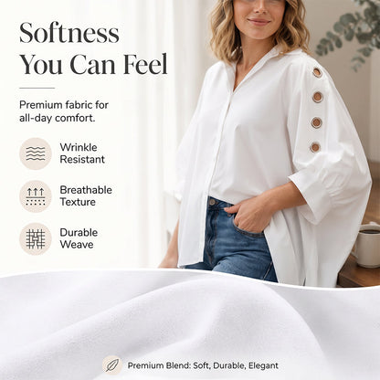 Women's Oversized Asymmetrical Shirt with Eyelet Details