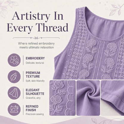 🌿Cotton and Linen Round Neck Embroidered Tank Tops