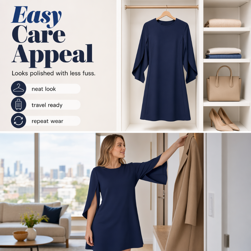 Women Elegant Solid Color Round Neck Dress
