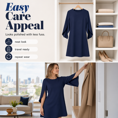 Women Elegant Solid Color Round Neck Dress