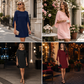 Women Elegant Solid Color Round Neck Dress