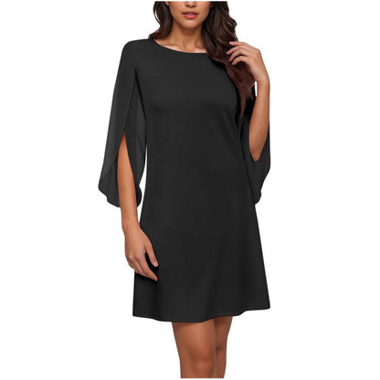 Women Elegant Solid Color Round Neck Dress