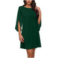 Women Elegant Solid Color Round Neck Dress