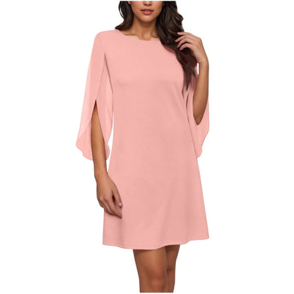 Women Elegant Solid Color Round Neck Dress