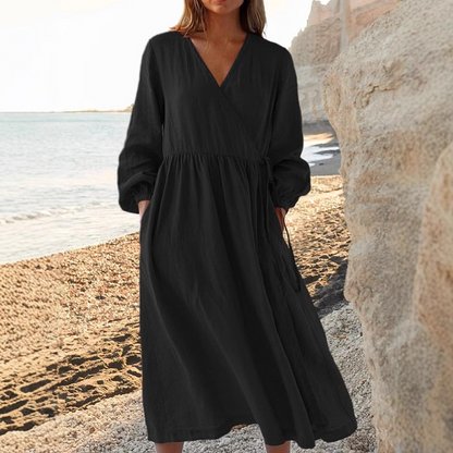 🌿Women's Cotton And Linen Elegant Tie Waist Dress