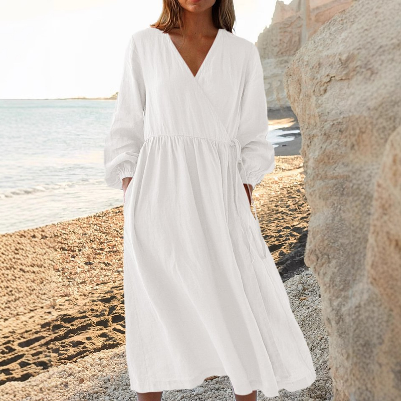 🌿Women's Cotton And Linen Elegant Tie Waist Dress