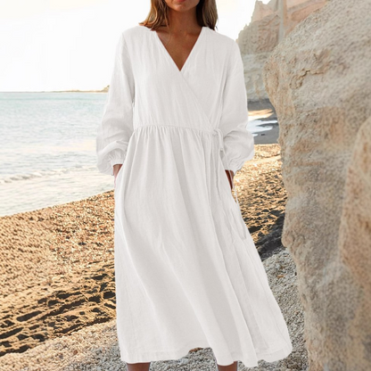 🌿Women's Cotton And Linen Elegant Tie Waist Dress