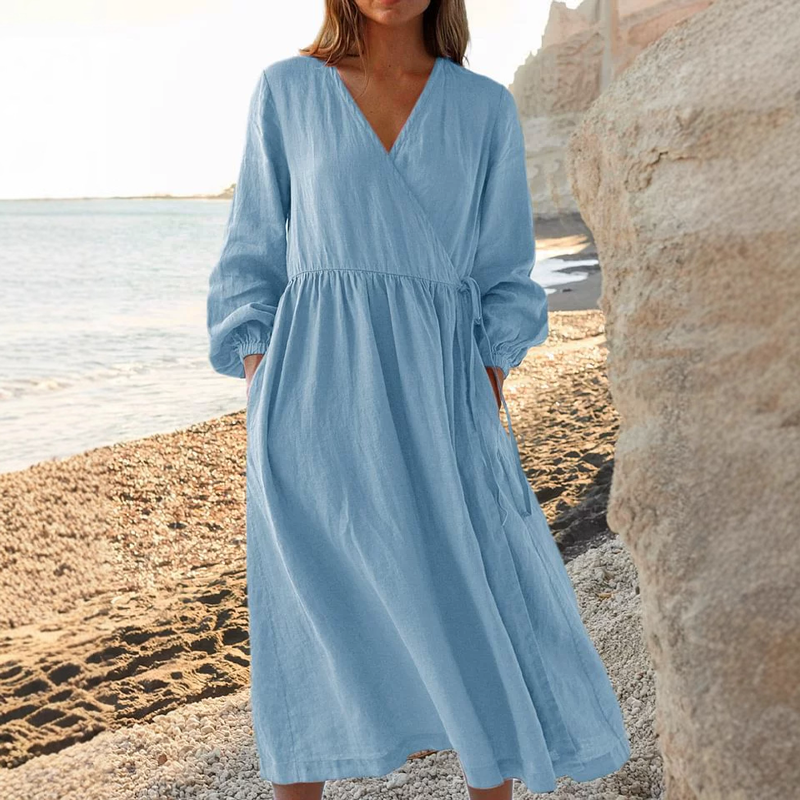 🌿Women's Cotton And Linen Elegant Tie Waist Dress