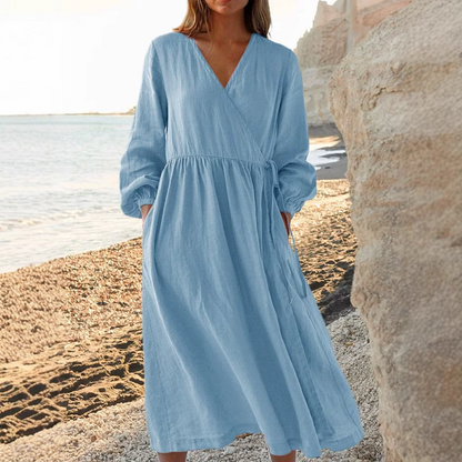 🌿Women's Cotton And Linen Elegant Tie Waist Dress