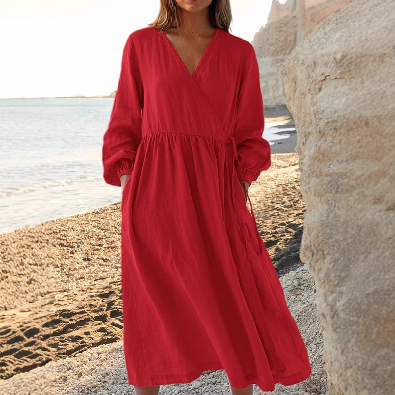 🌿Women's Cotton And Linen Elegant Tie Waist Dress