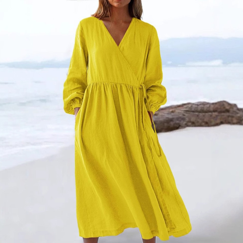 🌿Women's Cotton And Linen Elegant Tie Waist Dress