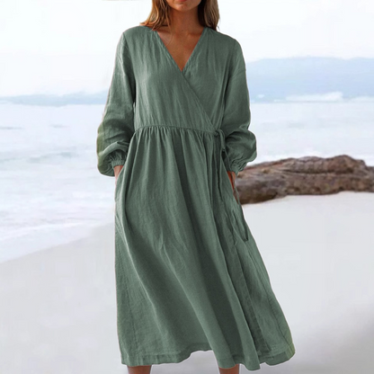 🌿Women's Cotton And Linen Elegant Tie Waist Dress