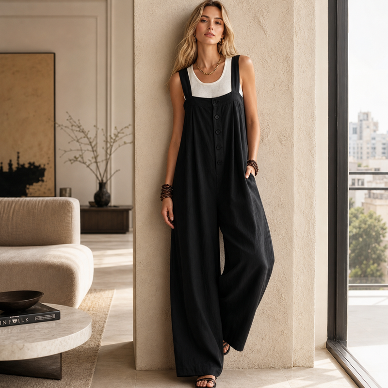 ⌛Limited-Time Offer-Women's Casual Wide Strap Button Jumpsuit