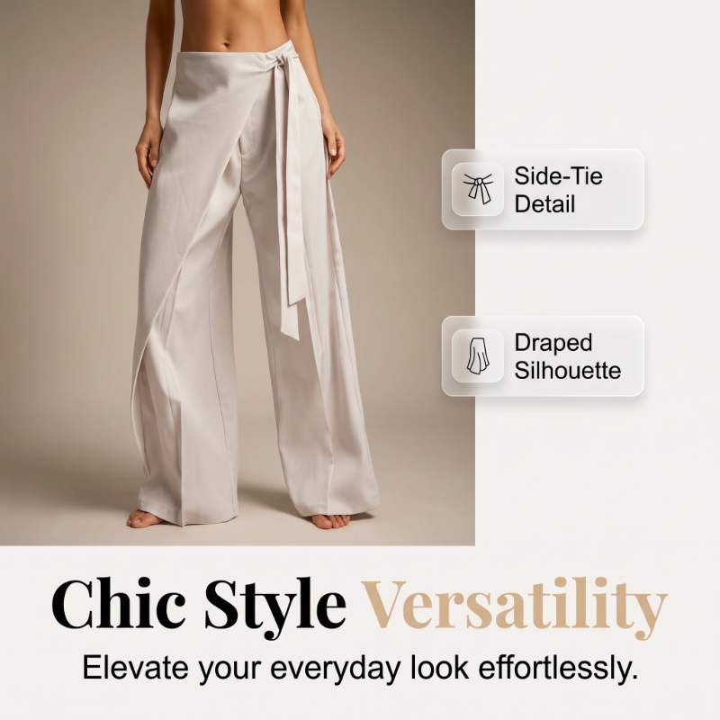 Women's Flowy Wrap Front Wide Leg Pants