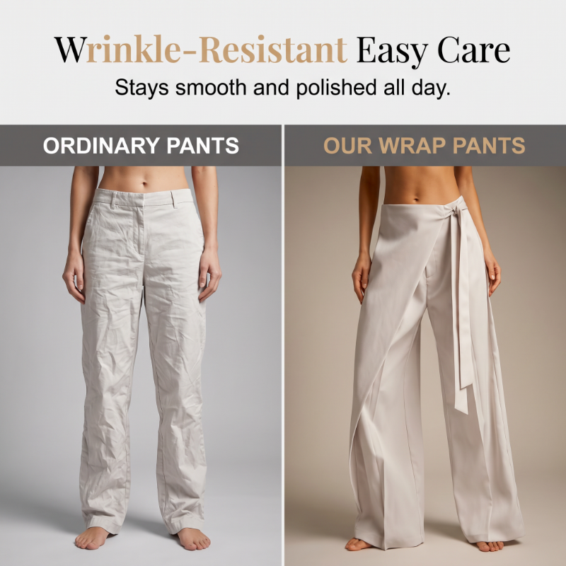 Women's Flowy Wrap Front Wide Leg Pants