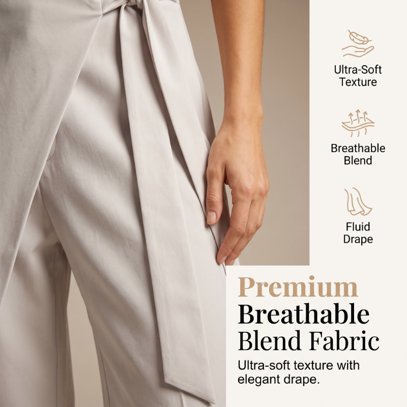 Women's Flowy Wrap Front Wide Leg Pants