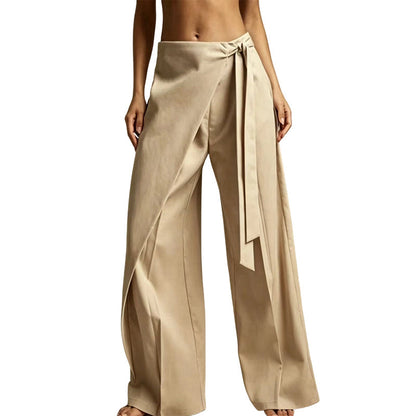 Women's Flowy Wrap Front Wide Leg Pants