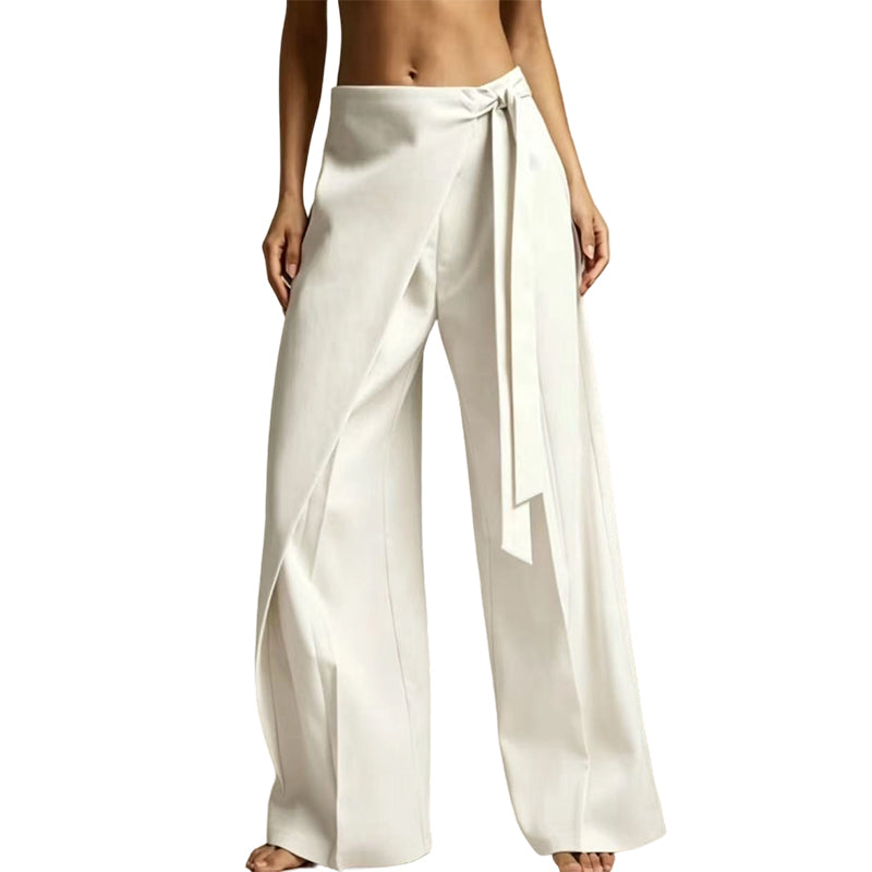 Women's Flowy Wrap Front Wide Leg Pants