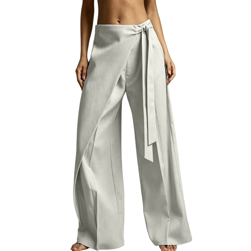 Women's Flowy Wrap Front Wide Leg Pants