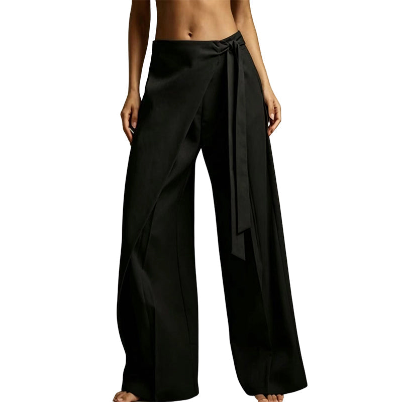 Women's Flowy Wrap Front Wide Leg Pants