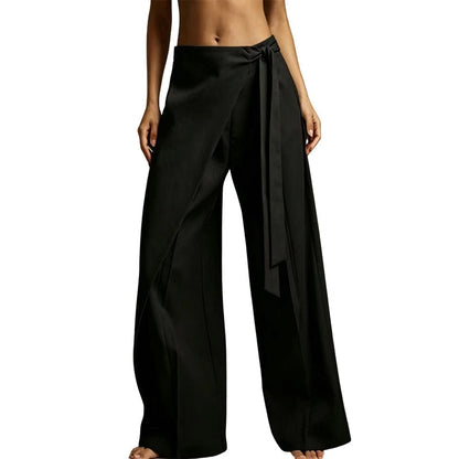 Women's Flowy Wrap Front Wide Leg Pants