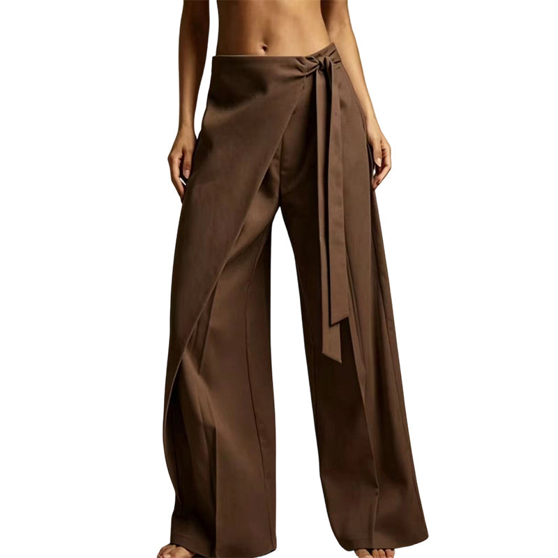 Women's Flowy Wrap Front Wide Leg Pants