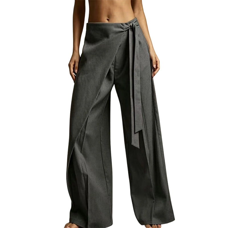 Women's Flowy Wrap Front Wide Leg Pants
