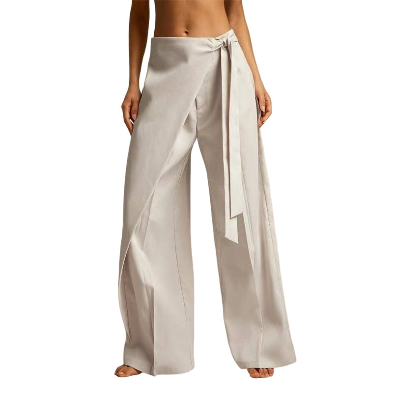 Women's Flowy Wrap Front Wide Leg Pants