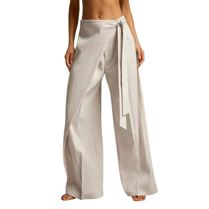 Women's Flowy Wrap Front Wide Leg Pants