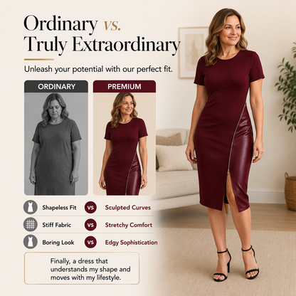 Women's Elegant Faux Leather Patchwork Dress