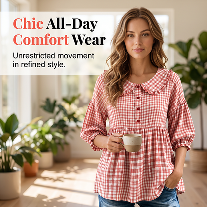 Women's Casual Gingham Print Top