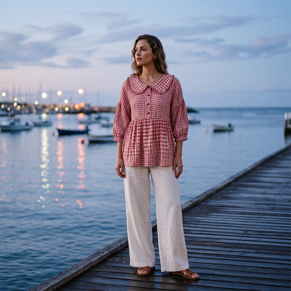 Women's Casual Gingham Print Top
