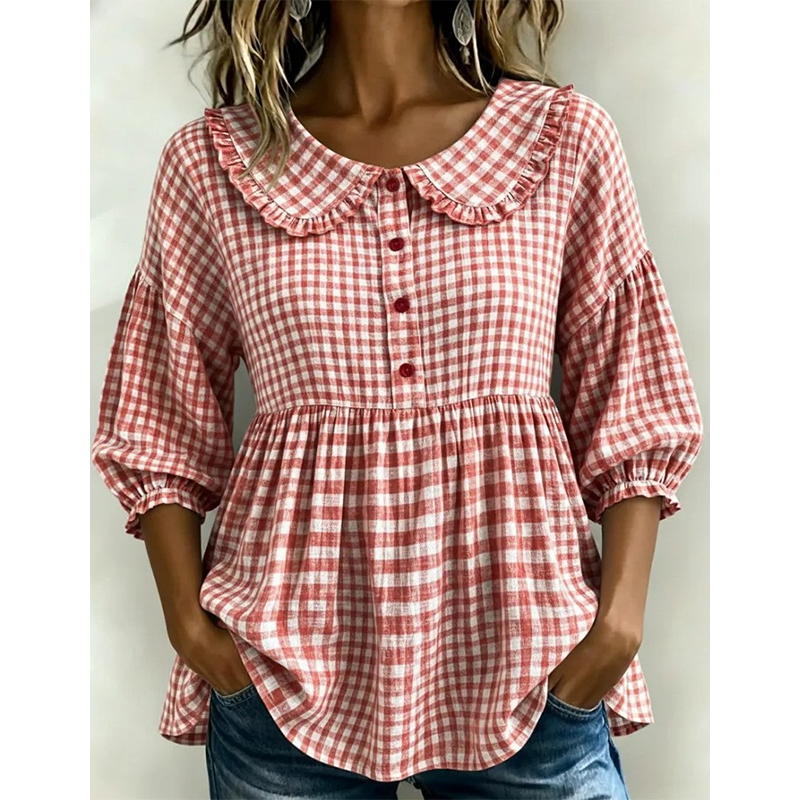 Women's Casual Gingham Print Top
